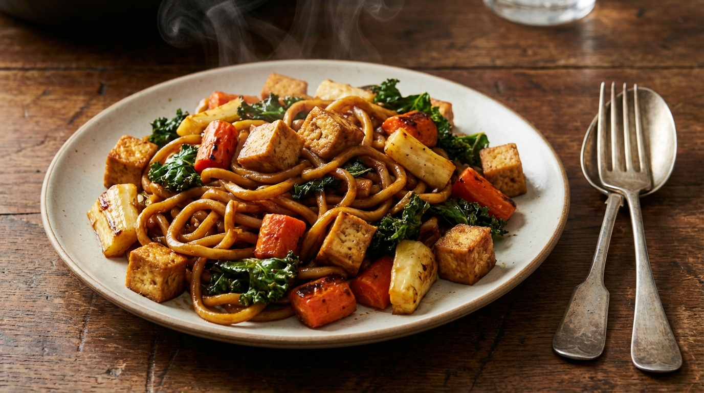 Explosion de parfums wok : nouilles sautées express, tofu croustillant et légumes de saison pour un Nouvel An asiatique inoubliable