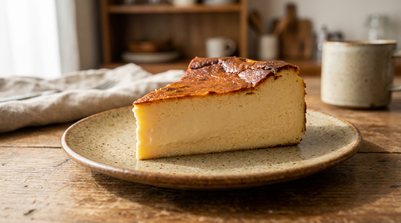 Cheesecake basque vegan façon grand froid : cœur ultra fondant et croûte dorée avec cinq ingrédients simples et locaux