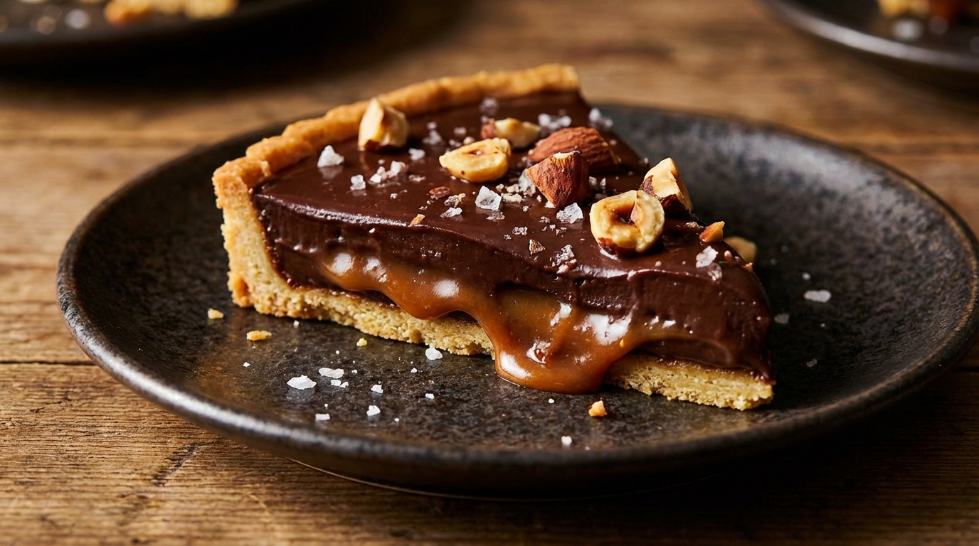 Craquant, fondant, intense : la tarte chocolat-caramel vegan facile qui sublime vos fins de repas d’hiver
