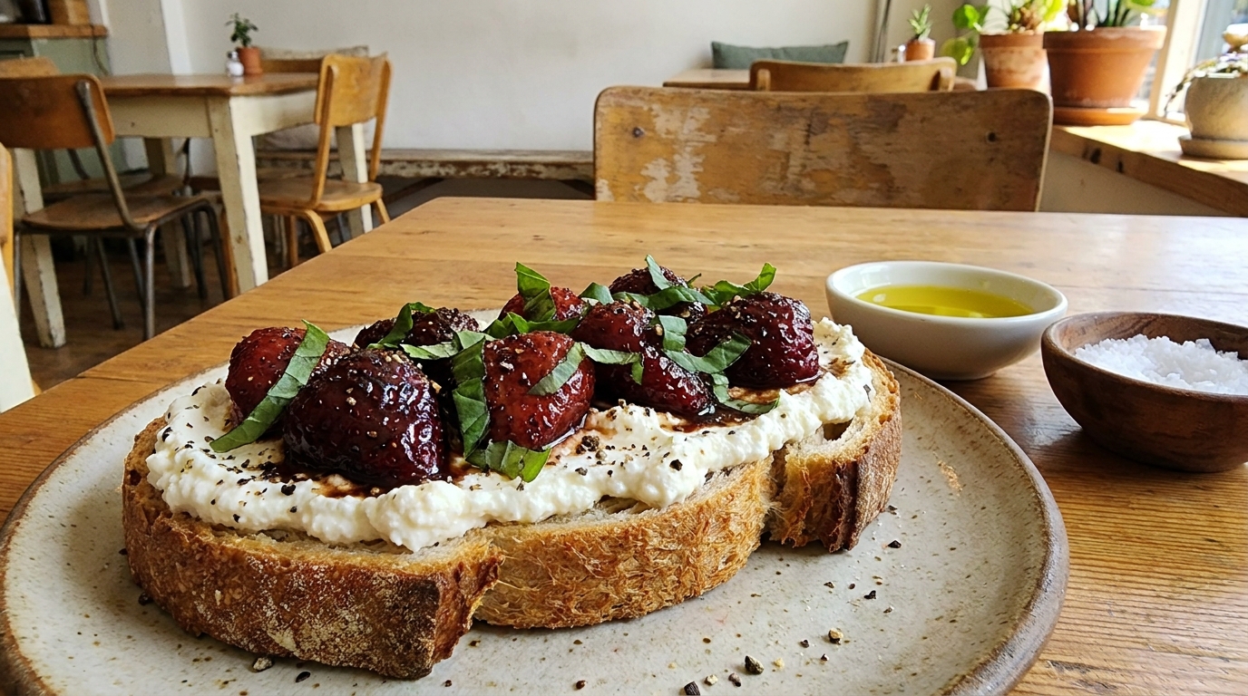 Bruschettas de fraises rôties, ricotta et basilic : l’entrée-apéro sucrée-salée qui change