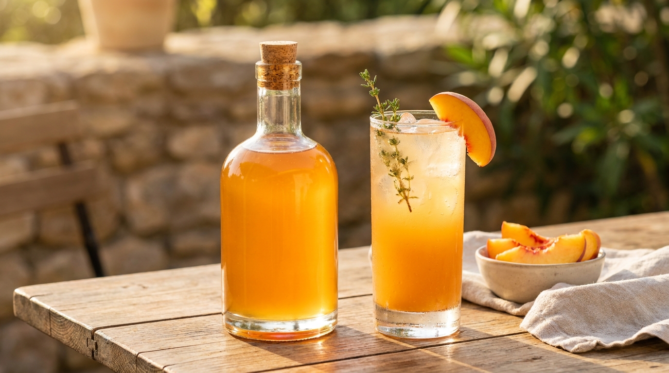 Depuis que je prépare mon propre sirop de pêche, plus personne ne touche aux bouteilles du commerce à l&rsquo;apéro