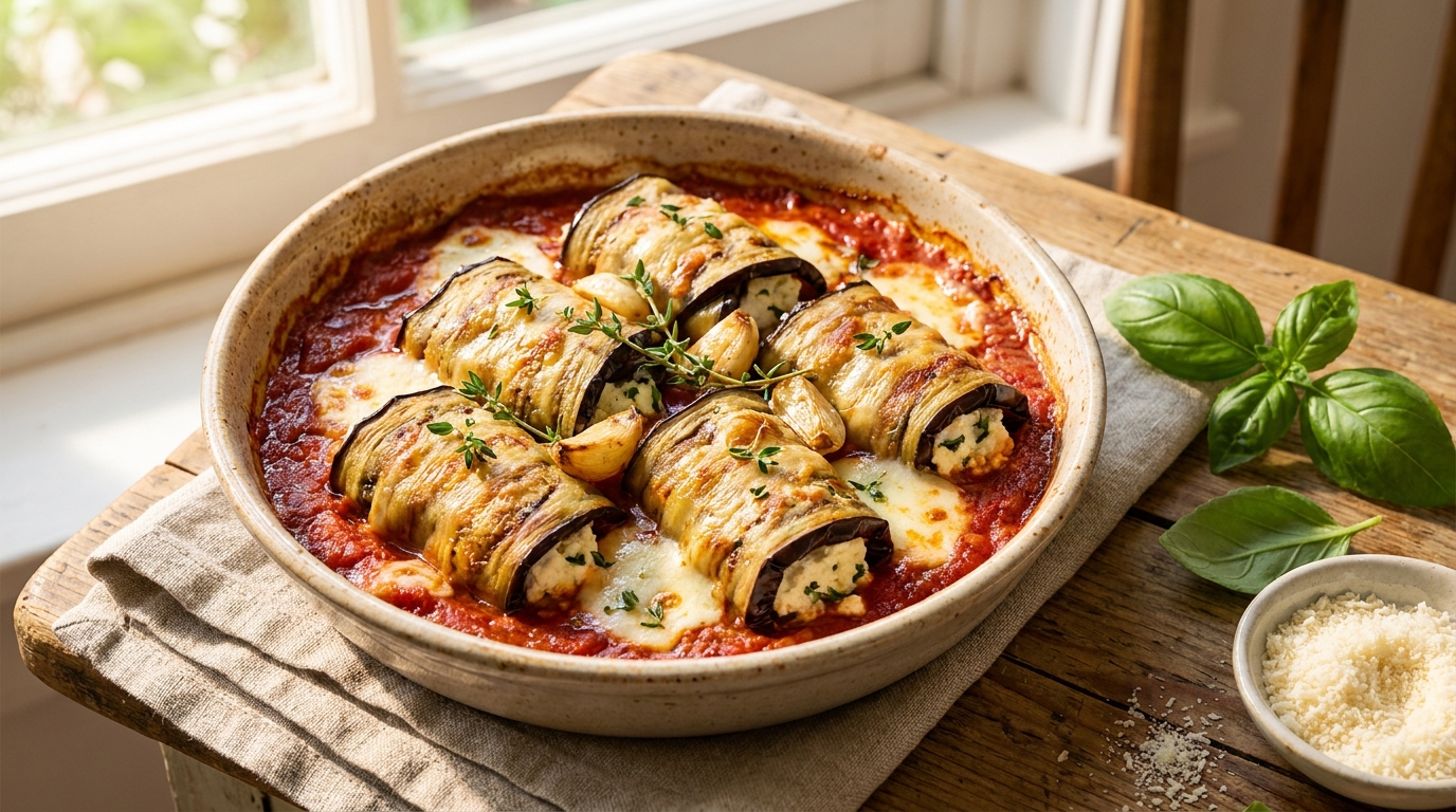 J&rsquo;ai toujours servi mes aubergines grillées en plat : un cuisinier m&rsquo;a montré qu&rsquo;en roulés gratinés au four, elles changeaient tout cet été