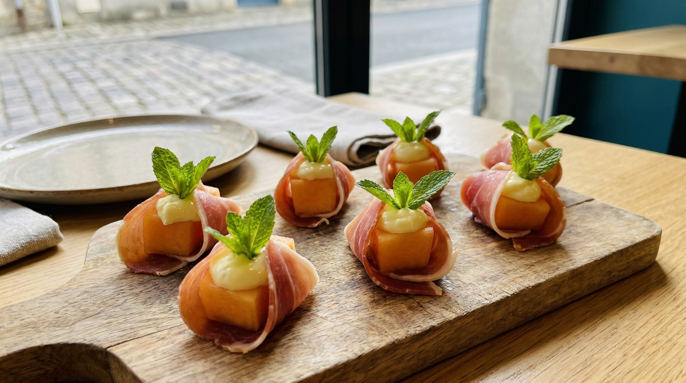 Je servais toujours mon melon en tranches à l’apéro : depuis qu’on m’a montré cette bouchée roulée au jambon cru, mes invités ne touchent plus à rien d’autre