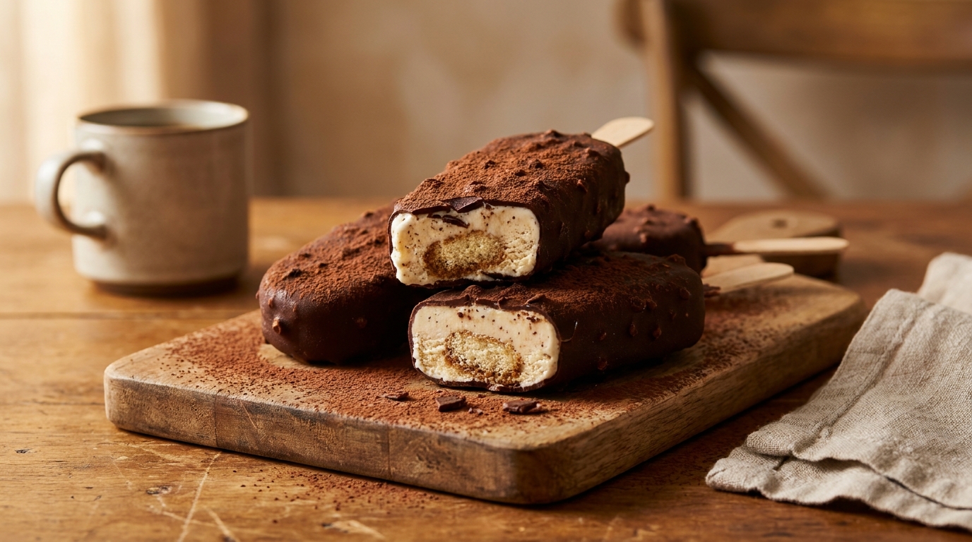 « Mes invités croient que ça vient d&rsquo;un glacier » : ces barres glacées façon tiramisu à coque chocolat se préparent sans aucun matériel