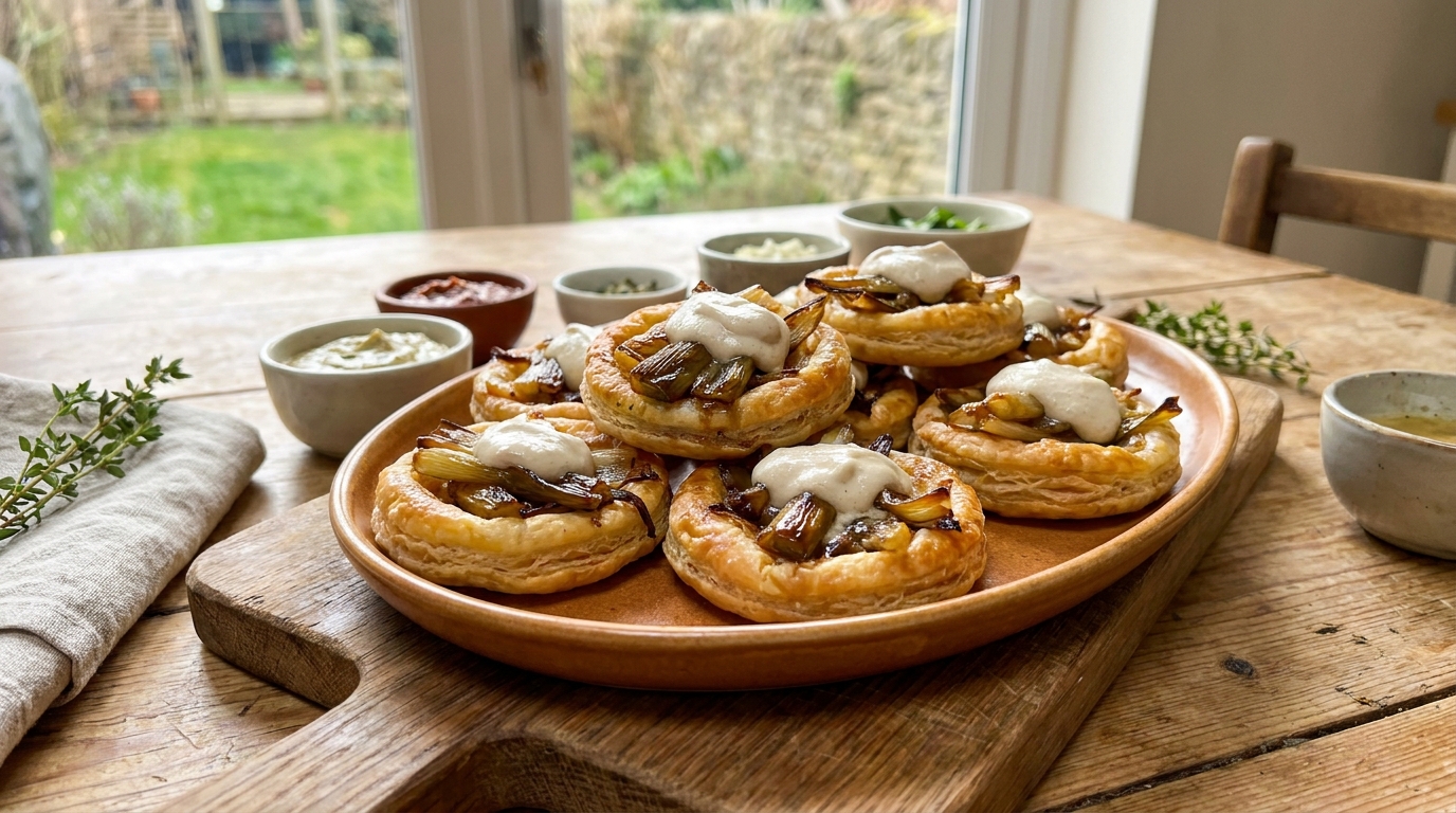 Oignons nouveaux ultra fondants et crème végétale : les tartelettes apéro crousti-moelleuses qui font craquer tout le monde