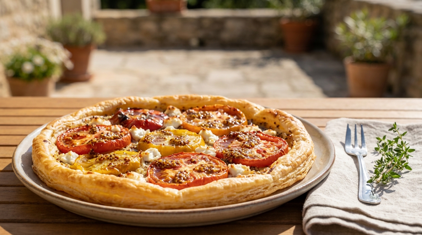 C’est fini pour la quiche du dimanche : en 2026, cette tarte fine tomate-moutarde-chèvre s’impose sur toutes les tables d’été