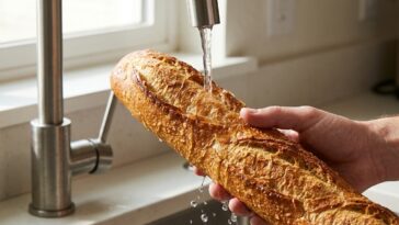 J'ai passé ma baguette dure sous l'eau juste pour tester : 5 minutes au four plus tard, mes invités ont cru que je revenai...