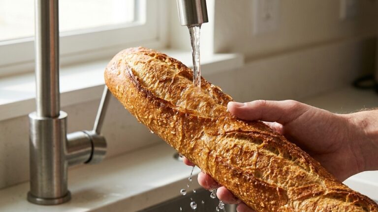 J'ai passé ma baguette dure sous l'eau juste pour tester : 5 minutes au four plus tard, mes invités ont cru que je revenai...
