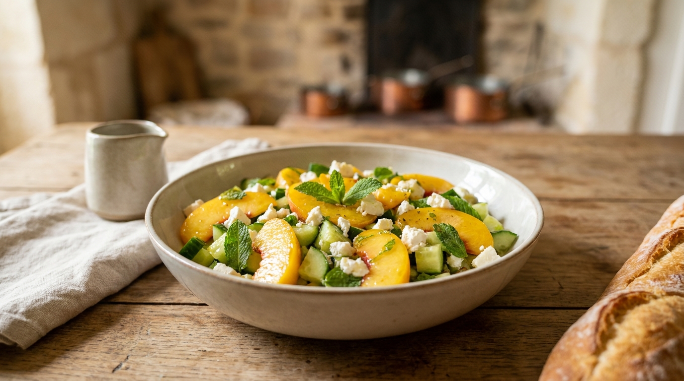 J&rsquo;ai mélangé des pêches et du concombre dans la même salade à l&rsquo;apéritif : le soir où je l&rsquo;ai posée sur la table, mes invités ont tous redemandé la recette