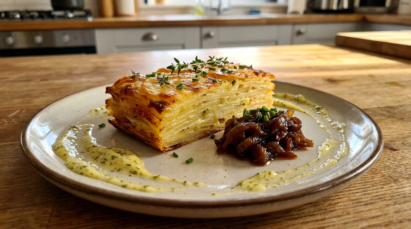 Je pensais qu’un millefeuille de pommes de terre croustillait seulement à la sortie du four : personne ne m’avait dit ce que le repos sous un poids déclenchait