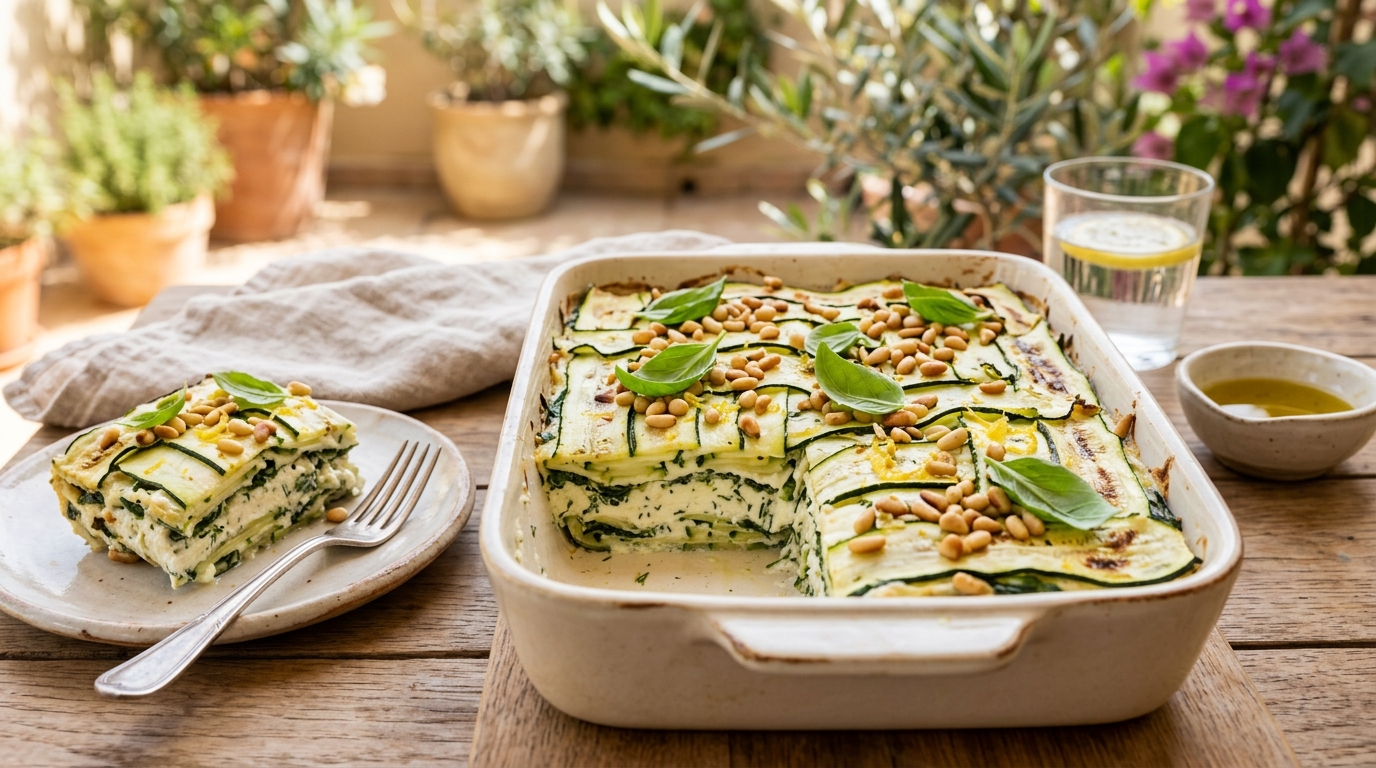 J’ai empilé mes courgettes crues avec une crème végétale citronnée juste pour tester : mes invités ont cru que ça sortait du four