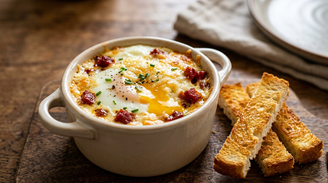 J’ai glissé du chorizo et du parmesan au fond de mes ramequins juste pour finir un reste : à la première cuillère, j’ai compris ce que la cuisson changeait