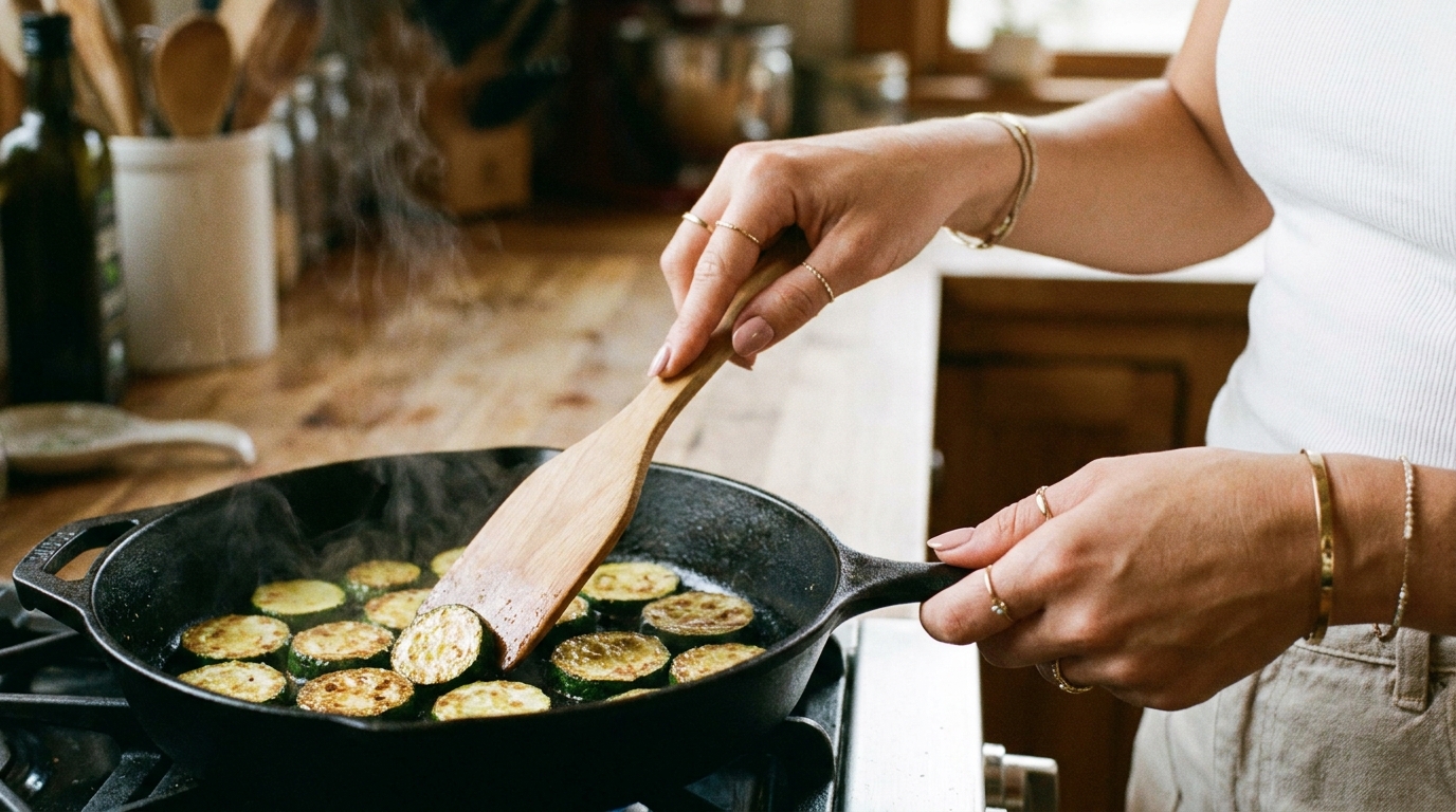 J’ai vidé ma poêle de moitié avant de jeter mes courgettes juste par curiosité : elles sont ressorties dorées comme jamais