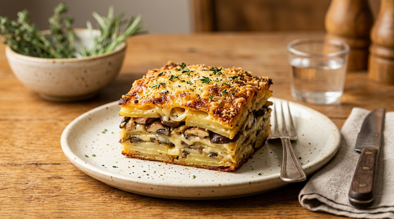 Fini le gratin de pommes de terre qui s’affaisse dans le plat : ce montage tient droit dans l’assiette et croustille sur le dessus
