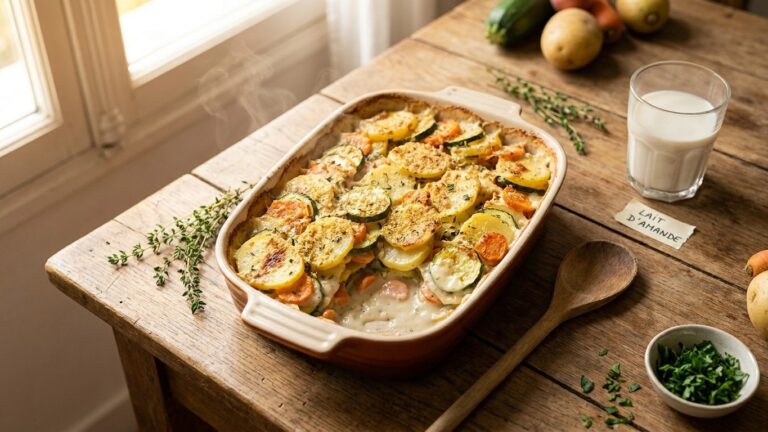 Gratin au lait végétal : une béchamel légère pour un plat toujours fondant