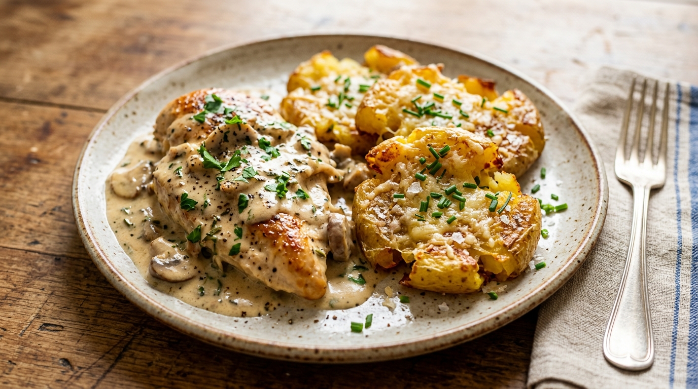 « On dirait des chips géantes » : ces pommes de terre écrasées au four accompagnent mon poulet à la crème depuis des mois