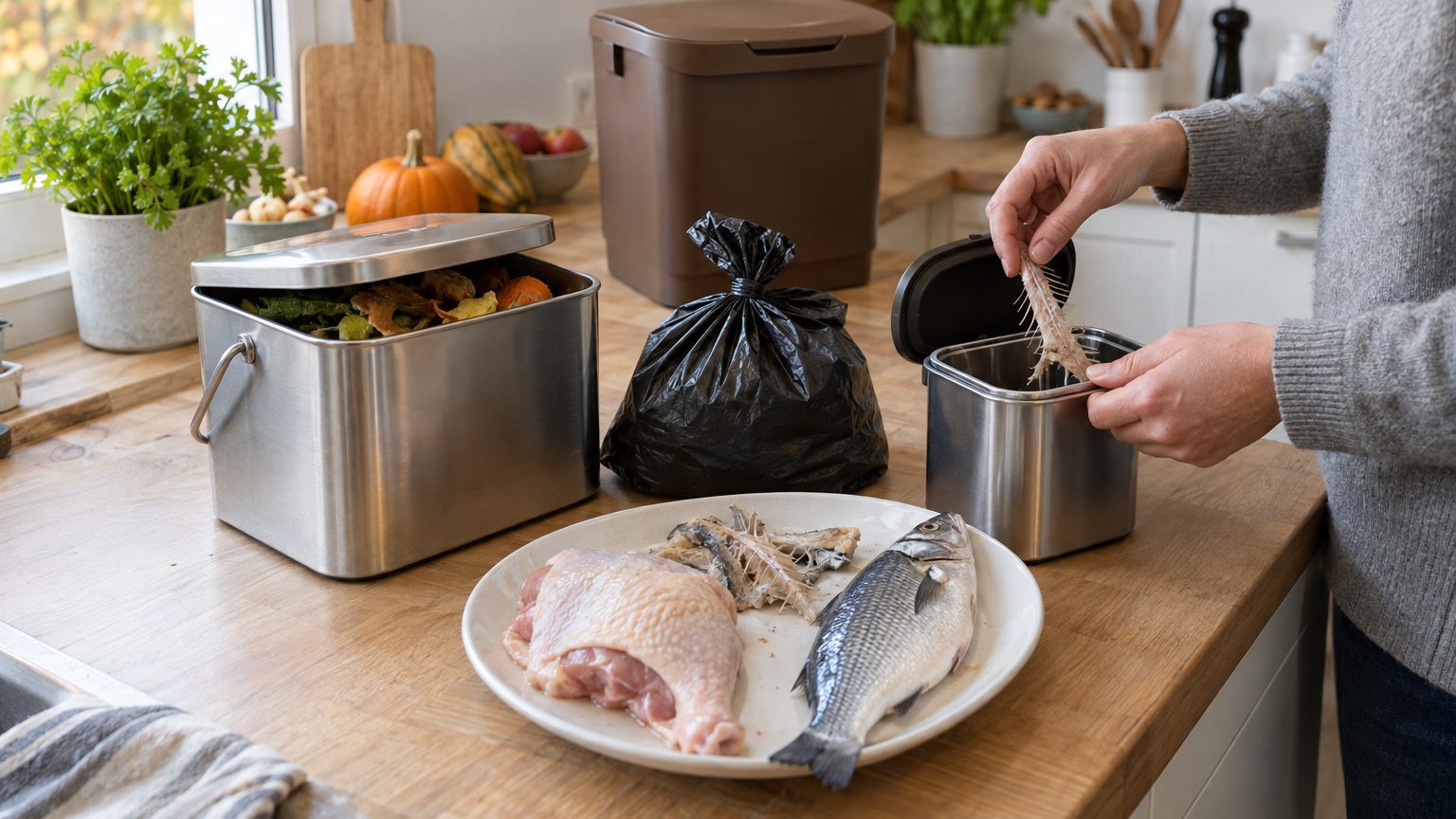 Déchets alimentaires : où jeter viande, os et poisson sans bac ?