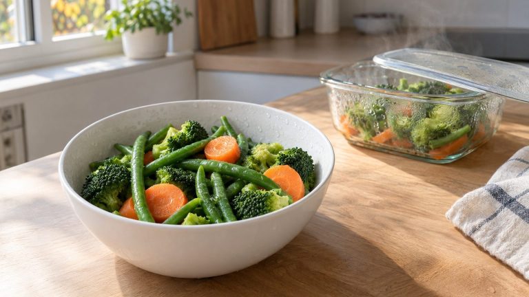 Légumes vapeur au micro-ondes : temps selon puissance et quantité